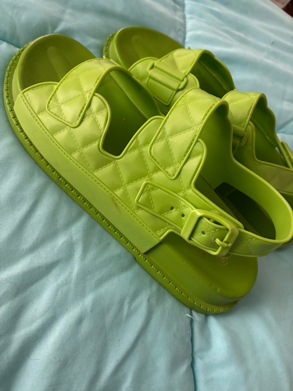 SHEIN Neon Green Quilted Double Strap Sandals